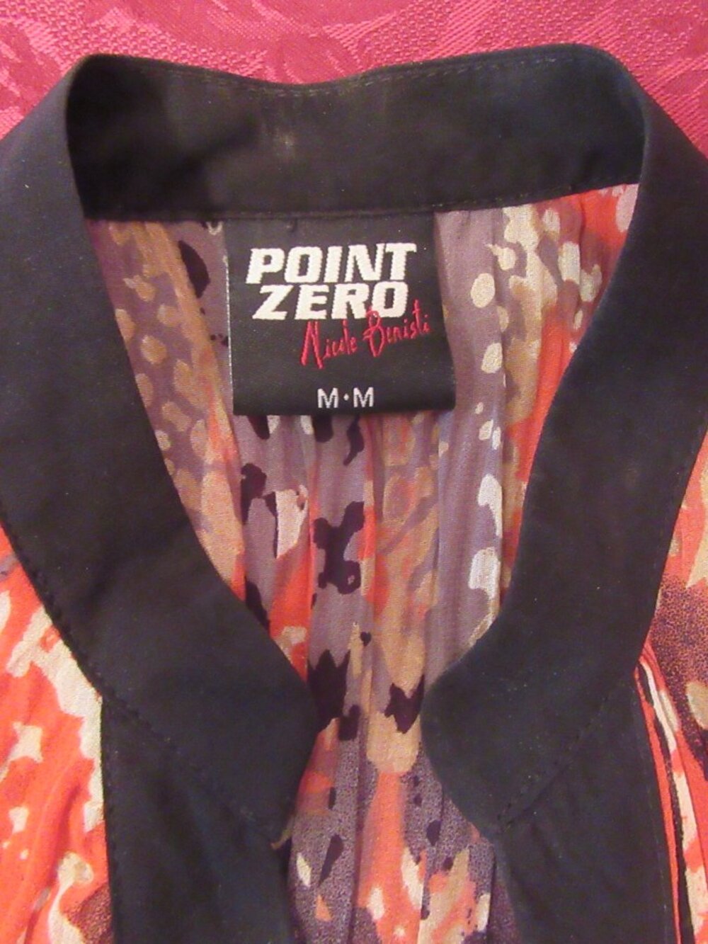 Vintage Point Zero Nicole Benisti Sheer Tribal Print Tunic Pleated Top M